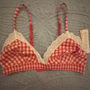 Colsie Pink-White Gingham Lace Bralette